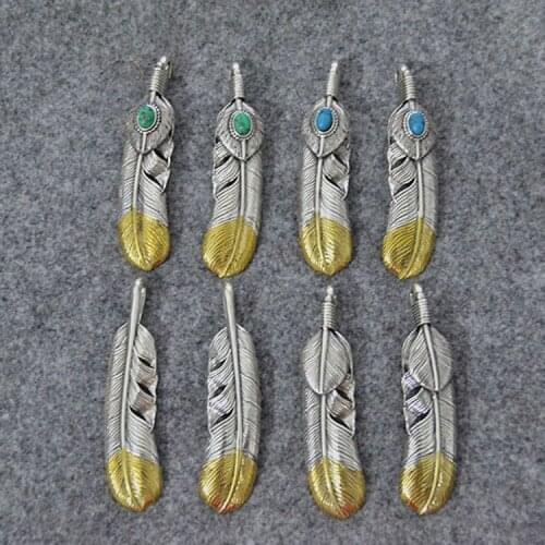 Sterling Silver Handmade DIY Necklace Pendant Golden Tail Eagle Feather Pendant