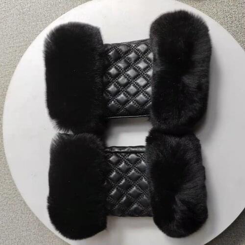 Genuine Leather Gloves Winter Thermal Womens Fingerless Sheepskin Gloves With Real Rex Rabbit Fur Trim Mittens Driving Gloves