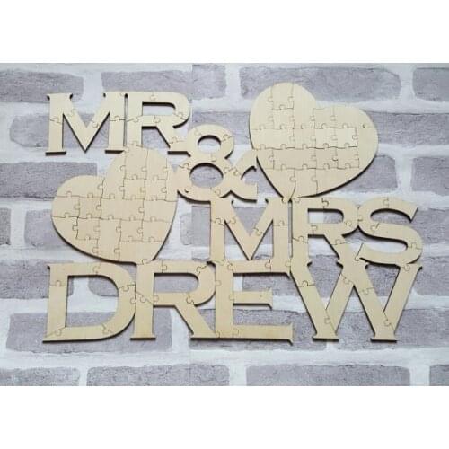 Personalized rustic Jigsaw Mr & Mrs wedding day guest books Alternative hearts Wooden guestbooks Reception party favors