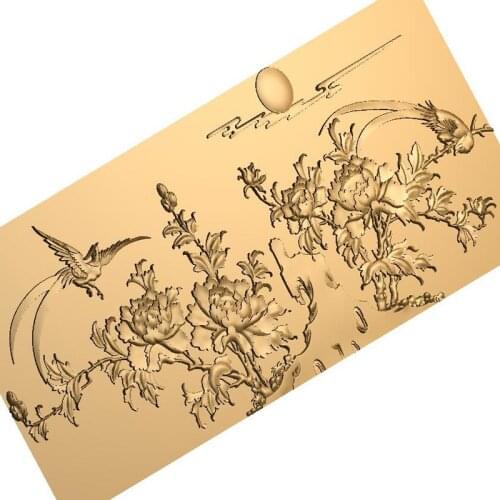 Peony and birds_2 3D Model STL relief for cnc STL format Furniture flowers 3D STL format furniture decoration