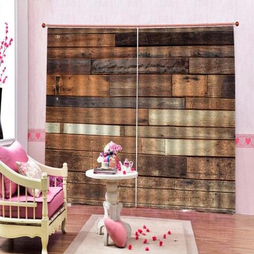 Custom Wooden block Curtains Digital Print For Living Room Bedroom Blackout Window Drapes Sets (Left and Right Side)