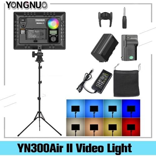 YONGNUO YN300AIR II RGB Adjustable LED Camera Video Light Optional Battery With Charger Kit Photography Light + AC adapter+Stand