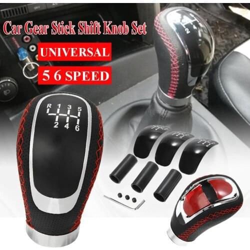 5 6 Speed Genuine PU Leather Gearshift Universal Replacement Manual Car Gear Stick Shift Knob Set 96x50mm Dropshipping