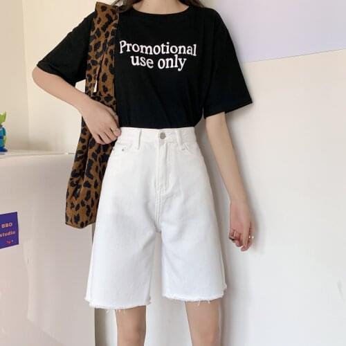 Women Casual Paper Bag High Waist Shorts Summer Denim Short Jeans White Black Pockets Ripped Hem Shorts for Young Girl Teens
