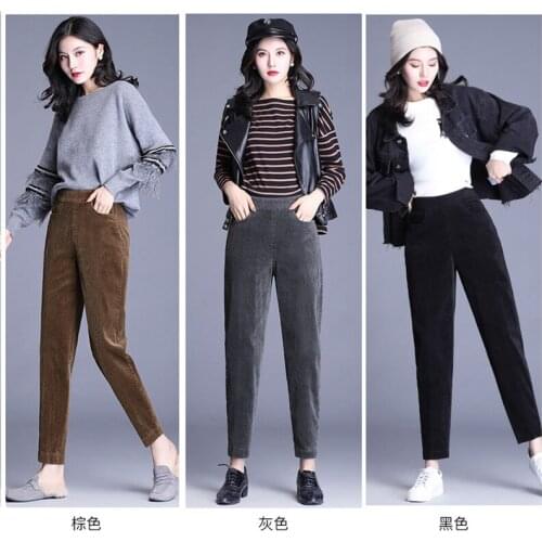 Plus Velvet Loose Fall/Winter Corduroy Pants High Waist Thickened Harem Pants Womens Warm Pants
