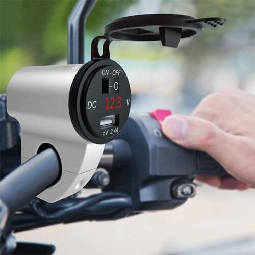 Motorcycle Aluminum Alloy Waterproof Mobile Phone Charger Digital Display voltage 2.4A car USB Fast Charging With Power Switch