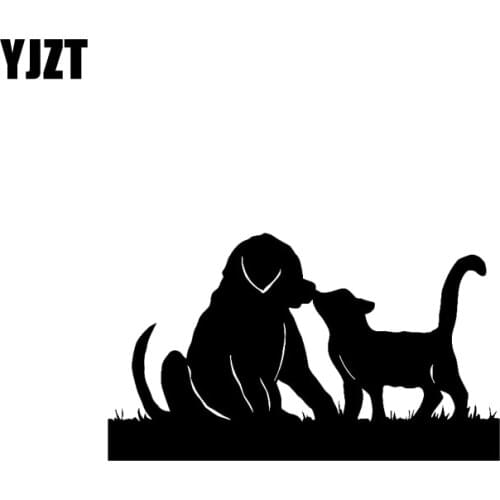 YJZT 15.2CM*8.9CM Decor Art Car Sticker Vinyl Decal Cat Dog Friend Black Silver C10-02368