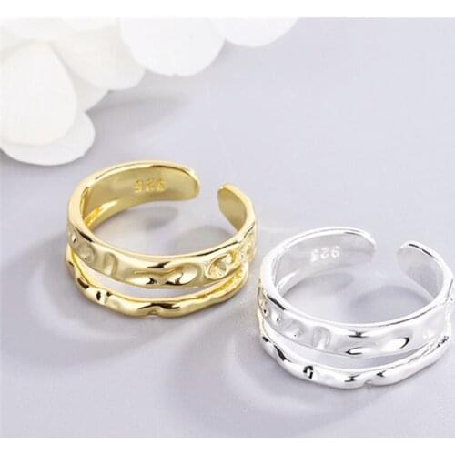 Sole Memory Double Layer Wavy Retro Shiny 925 Sterling Silver Female Resizable Opening Rings SRI911