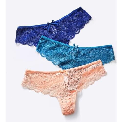 2 Pcs Women Erotic Thong Sexy G String Lace Cozy Underwear Solid Color Female T-back Thong Transparent