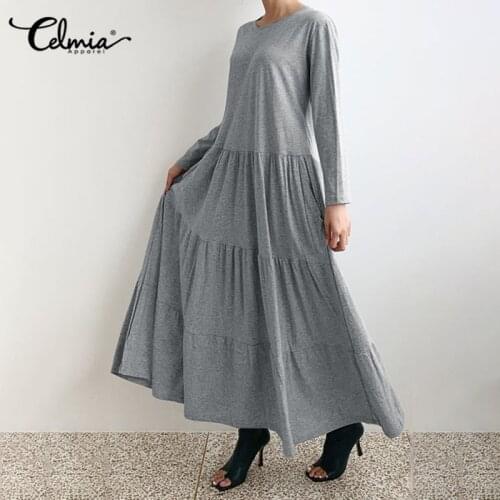 5XL Dress for Women Celmia O Neck Casual Loose Maxi Dresses 2021 Spring Long Sleeve Ruffle Vestido Fashion Party Robe Feminina 7