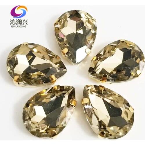 Golden bottom Light coffee DR shape High quality AAA Glass Crystal sew on claw rhinestones,Diy/Clothing accessories SWSG04