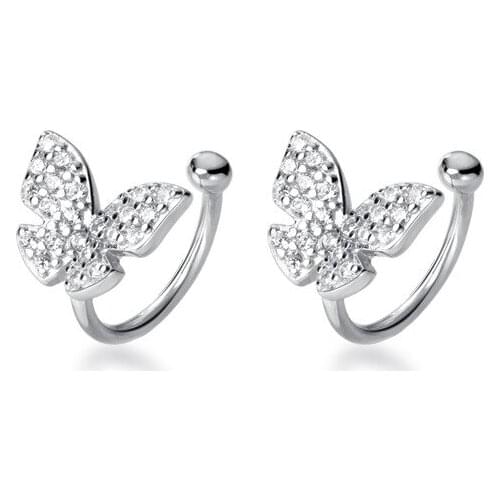 1pair (No Piercing) Real. 925 Sterling Silver Mini CZ 4A+ Butterfly Ear-bone Clip On Cuff Earrings C-G5386