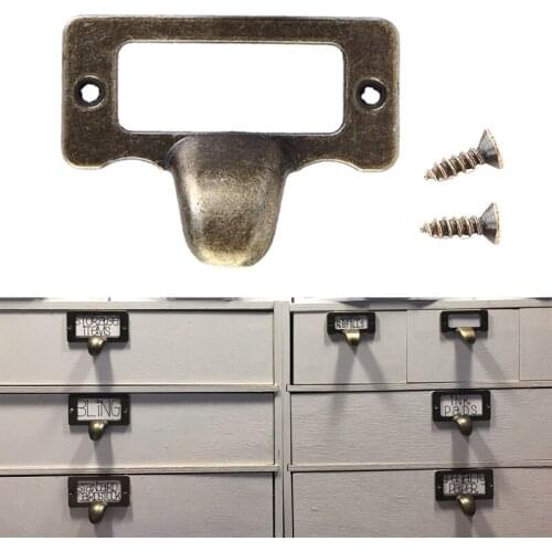 10pcs 54*20mm File Name Card Handle Label Hold Antique Brass Furniture Knobs Hardware Cupboard Drawer Cabinet Frame Handles
