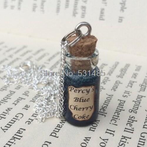 12pcs/lot Percys Blue Cherry Coke Bottle Necklace Pendant inspired by Percy Jackson
