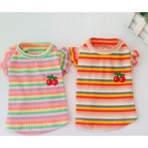 2 Colors Dog Summer Stripe Dog Vest Clothes Puppy CottonT-shirt Cute Dogs Lace Sleeve puppy Pet Shirt for Dog Clothes Costume