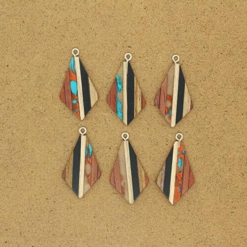 2pcs Geometric Rhombus Earring Wood Charms Handmade Vintage Necklace Key Chains Connector Pendant Accessory For Jewelry Making