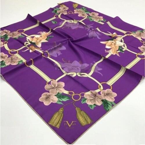 2021 Summer New Fashion Women Purple Cream Twill Scarf Gold Series 90x90 Cm With Scarf Strap