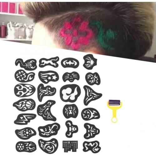 25Pcs Fashion Hair Styling Tattoo Template Hair Carving Pattern Stencil DIY Trimmer Salon Barber Hairdressing Model Styling Tool