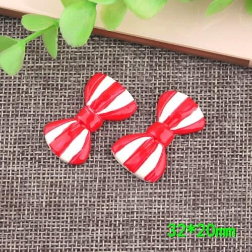 50pcs/Lot Stripe Bow Tie Resin Flatback Cabochons Bowknot Flat Back DIY Hairclip Center Cell Phone Home Decoration Embellishment
