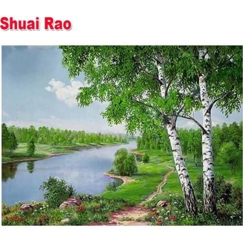 5d diy Diamond Painting White Birch full drill round Diamond embroidery Cross Stitch Diamond Mosaic Manual Hobby natural scenery