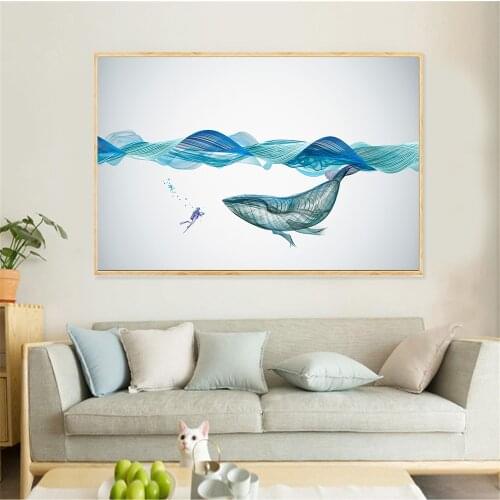 Abstract Oil Painting Living Room Decoration Home Whale Waves Art Creative Posters and Prints Colorful Female Face Vortex
