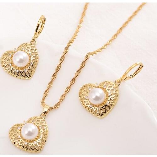 Africa Dubai gold Necklace Earring Set Women Party Gift love heart Jewelry Sets bridal party gift DIY charms girls kid Jewelry