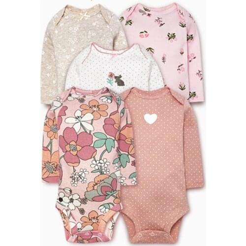 2020 Winter 5Pcs/Set Newborn Baby Long Sleeve Rompers Cartoon Baby Kids Cotton Jumsuit For Baby Girl Infant Clothes 0-24Months