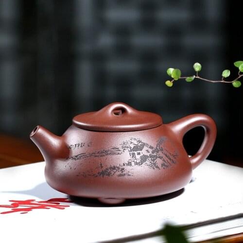 Purple clay pot, pure handmade stone ladle purple clay pot, household teapot, 1 pot with 4 cups, famous authentic