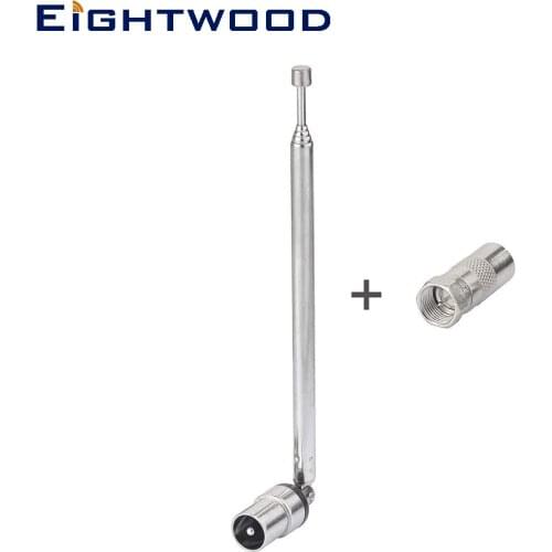 FM Radio Aerial TV Male Connector 5 Section Telescopic Antenna and TV Female to F Male Connector for TV FM AM Stereo Reception