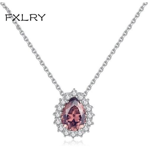 FXLRY Simple And Stylish AAA Zircon Link Chain Water Drop Pendant Necklaces For Women Jewelry Available In Multiple Colors