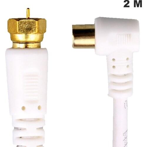 HWEXPRESS Hot White 2 M 9.5mm 90 Degrees Male to F type Male Coaxial TV Satellite Antenna Cable