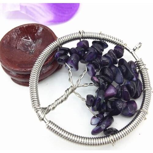 Exquisite charms purple shell irregular stone wire winding round pendant 50mm pendulum numen amulet silver-color jewelry B3046