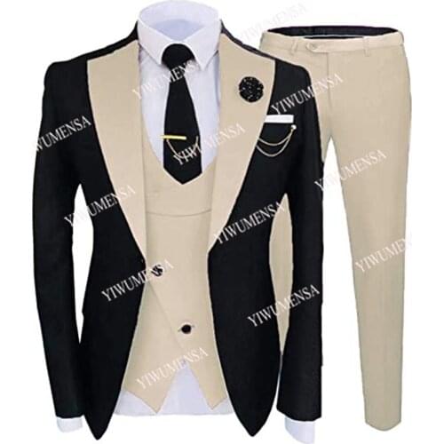 Groom Wear Formal Suits For Men Wedding Slim Fit 3 Pieces Dress Business Party Wide Peaked Lapel Jacket &Vest & Pants Blazers