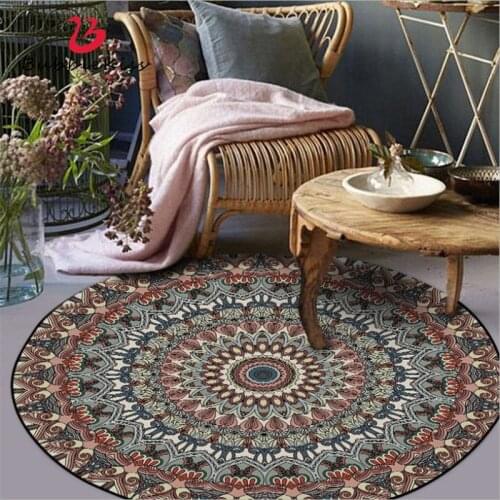 Carpets for Living Room Vintage Thread Flower Pattern Round Carpet Bedroom Table Accessories Christmas Rug Mechanical Wash