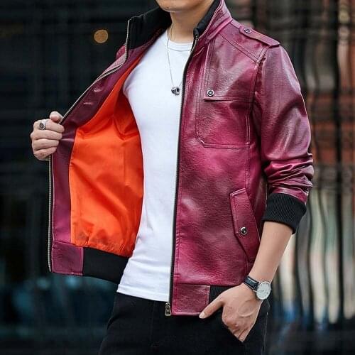 FALIZA Mens Leather Jackets Stand Collar Motorcycle PU Jacket Multiple Pockets Male Faux Leather Coats Fashion Outerwear JK149