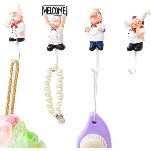 HOT SALES!!! Cartoon Chef Door Wall Metal Hanger Kitchen Sponge Brush Utensil Hook Organizer Wholesale Dropshipping