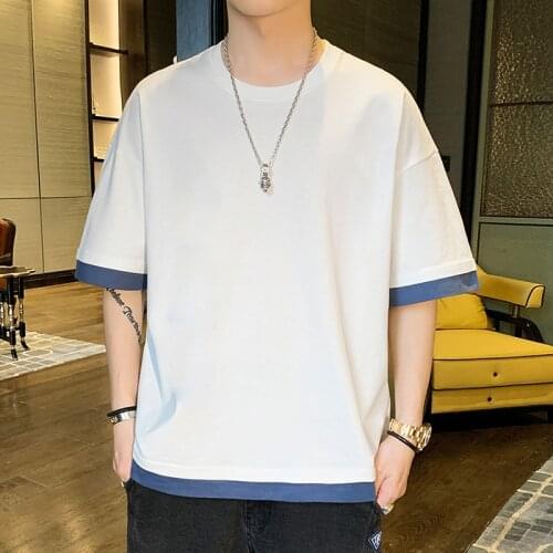 Mens T Shirts Young Short Sleeves Fake Two Piece 100% Cotton Good Quality O Neck 7 Colors Make Choice M to 6XL Casual Measear