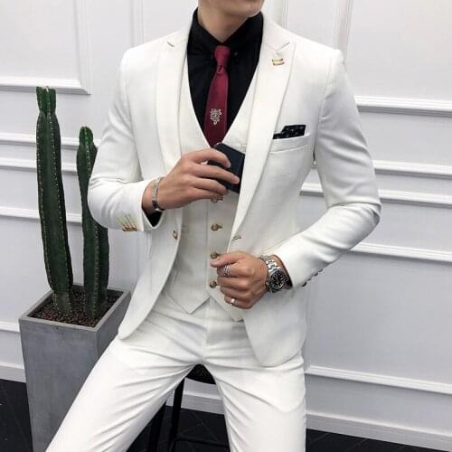 2020 White Suit Men New Slim Fit Business Formal Wear Tuxedo Wedding Dress Mens Suits Casual Costume Homme Jacket Vest Pants 3PC
