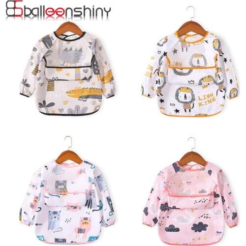 Balleenshiny Baby Bibs Waterproof Long Sleeve Baby Boy Girl Bibs Waterproof Kids Cloth Feeding Bib with Pocket Baby Stuff