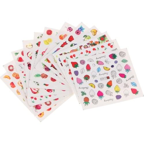 12 PCS Different Fruits Flowers Cute Mixed Styels Designs Decal For Ladies Nail Art Sticker