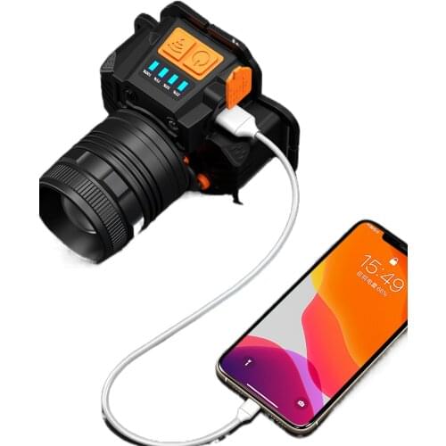 The head-mounted headlight bright light long-range night fishing rechargeable flashlight LED lamp induction zoom hernia