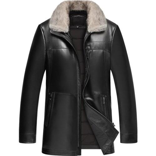 Genuine Leather Jacket Winter Jacket Men Mink Fur Collar Sheepskin Coat for Men Warm Down Jackets 4xl Manteau Homme Hiver MY1826