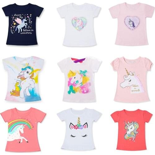 New Children Clothes Kids Birthday Wear Girls Animal Unicornio Cartoon Print Tee Top T-Shirt for For 3 4 5 6 7 8 Years Girls