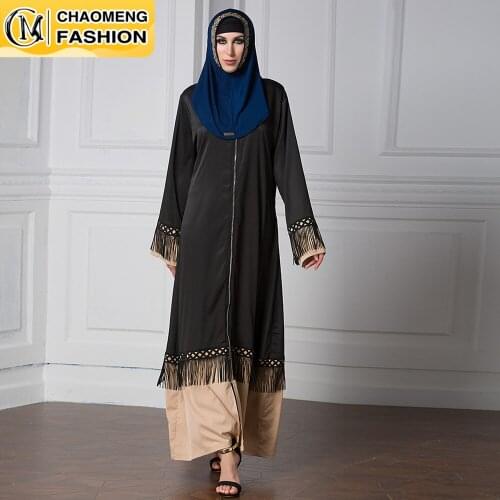 New Vestidos Muslim Fashion Front Zipper Abaya Tassels Islamic Clothing Turkey Middle East Women Closed Abaya Dubai Robe Femme