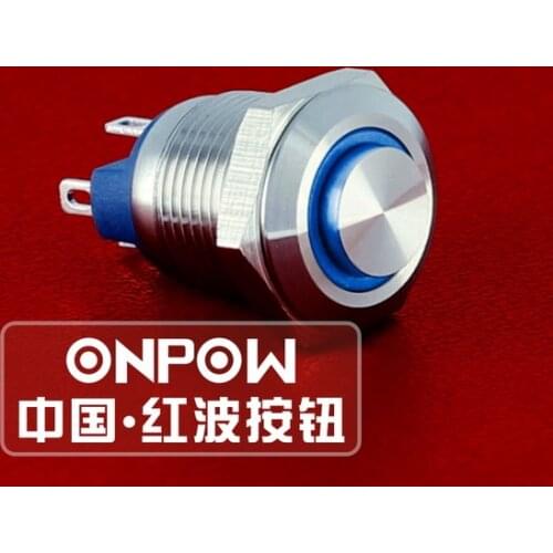 ONPOW 12mm Waterproof IP67 Momentary 12V,24V,36V Red,Blue,Green Ring LED Stainless Steel Push Button Switch (GQ12AH-10E) CE,ROHS