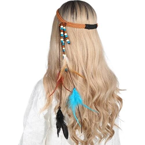 Molans Hippy Girl Boho Gypsy Headband Feather Hair Bands Headpiece Feather Jewelry Native Festive Hairband Hair Accessories