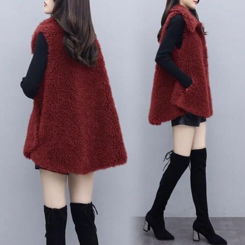 Red New Lamb Wool Women Sleeveless Down Coat Tops Casual Loose Fur Furry Plush Vest Outwear Waistcoat Parkas Jacket Coats Cloth