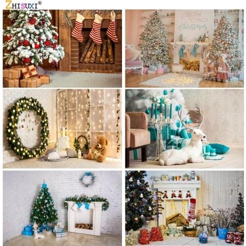 Christmas Indoor Theme Photography Background Christmas tree Children Portrait Backdrops For Photo Studio Props 21518 HYD-02