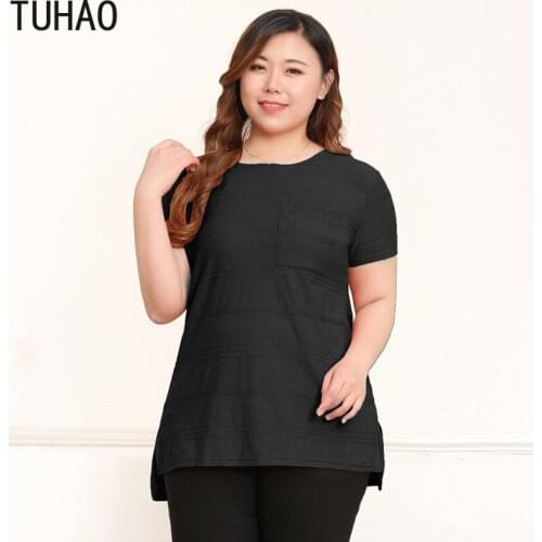 TUHAO Plus Size 5XL Cotton Linen Womens Blouse Shirt Office Lady CASUAL Blousess Womens Spring Summer Loose Woman Tops