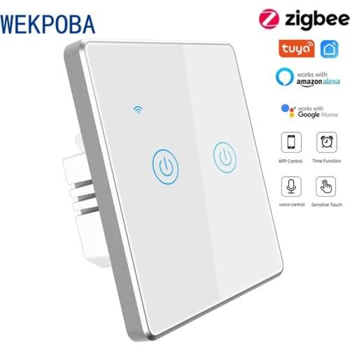 WEKPOBA ZigBee Metal Bezel Wall Touch Smart Light Switch With Neutral,No Capacitor Smart Life/Tuya Works With Alexa,Google Home